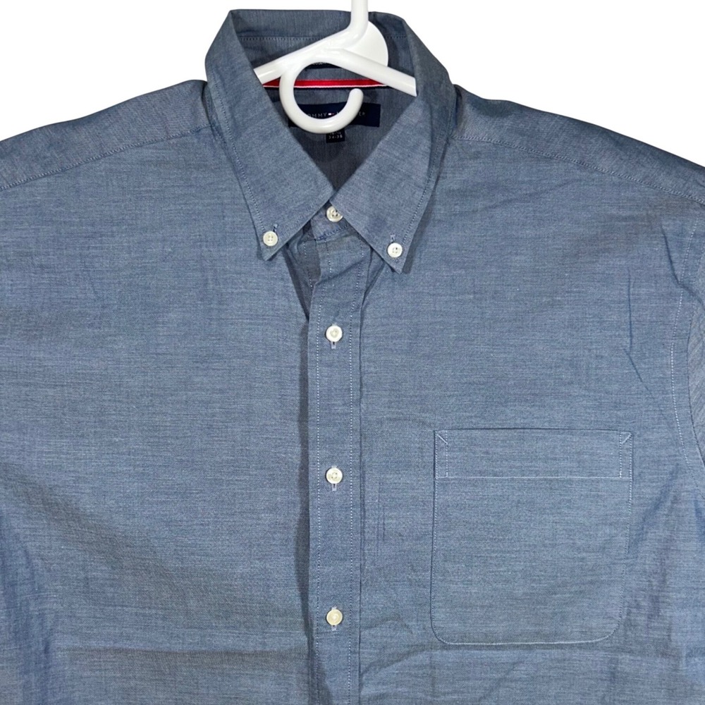 Tommy Hilfiger Mens Blue Non Iron Regular Fit Button Down Shirt 16.5